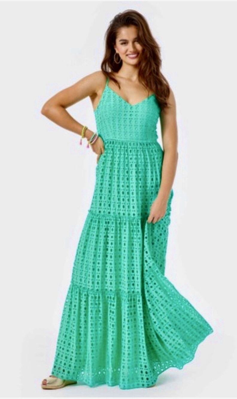 Lilly Pulitzer Melody Maxi Dress Gustavia Green Eyelet Size 12